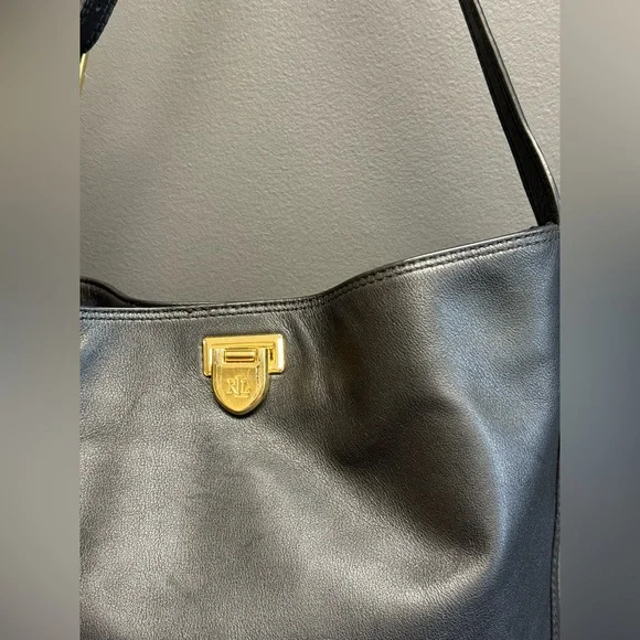 Ralph Lauren Leather Medium Harlow Hobo Black Bucket Bag Shoulder Handbag - Picture 6 of 9